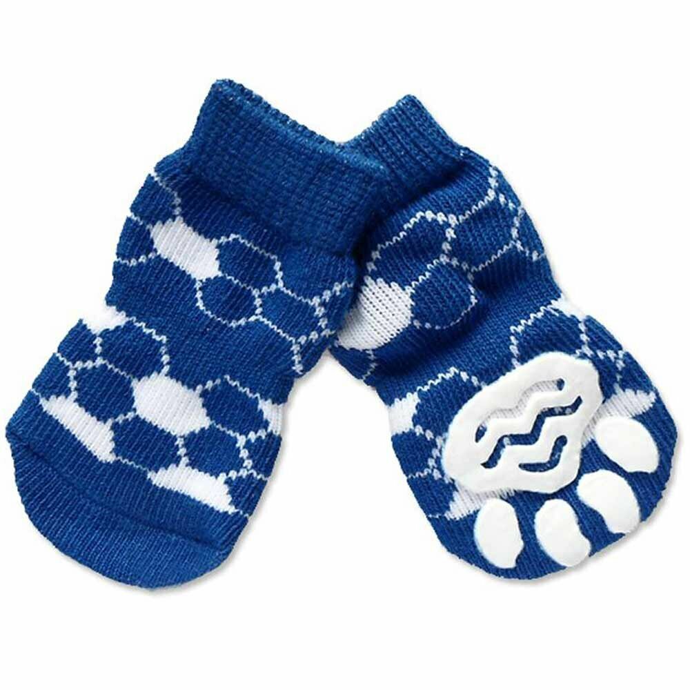 Anti-slip dog socks blue with white circles