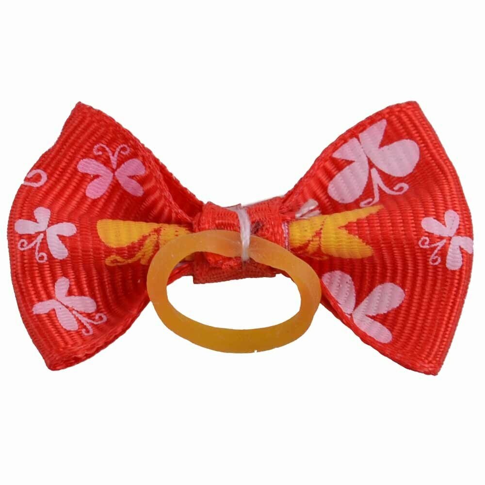 Dog hair bow rubberring red with flowers by GogiPet