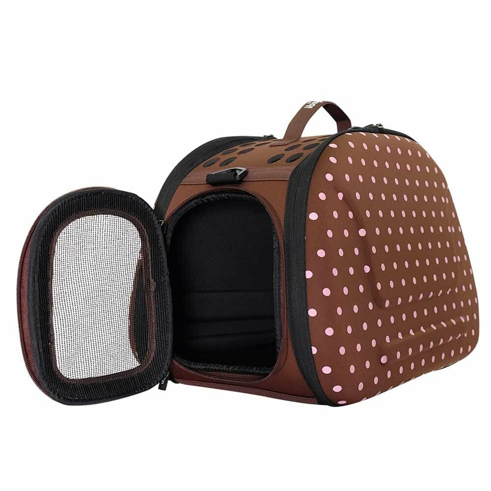 Hard shell dog carrier brown with pink tulips