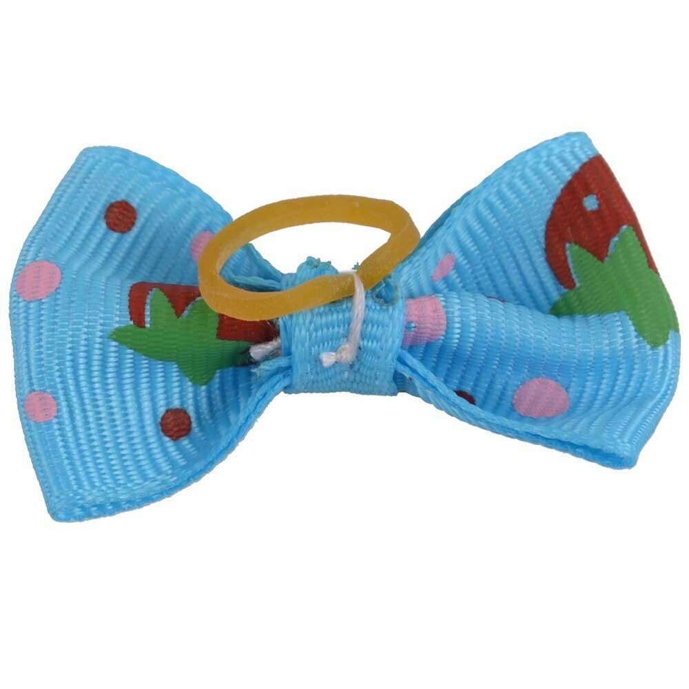 Dog hair bow rubberring light blue - with strawberries by GogiPet