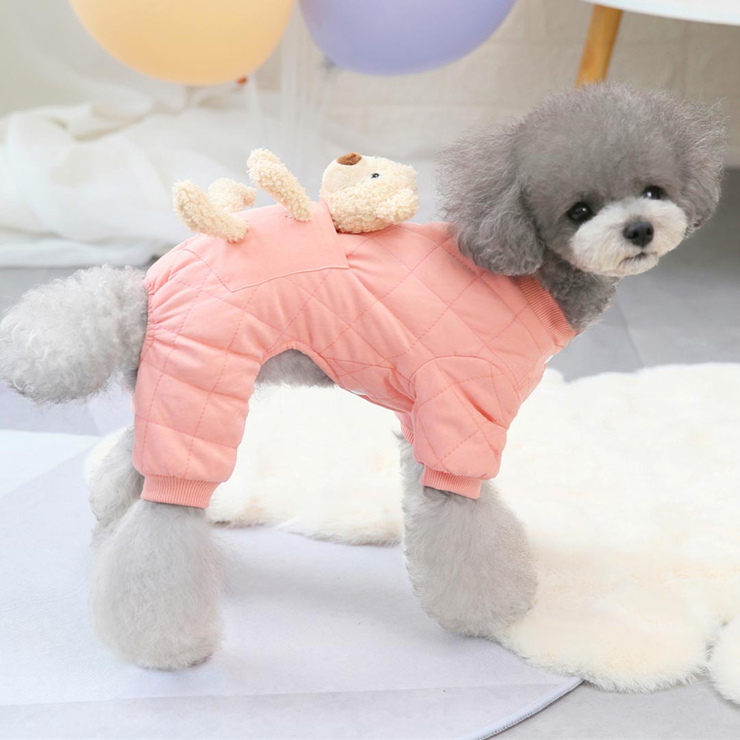 Pink cuddly bear dog coat - warm dog robe