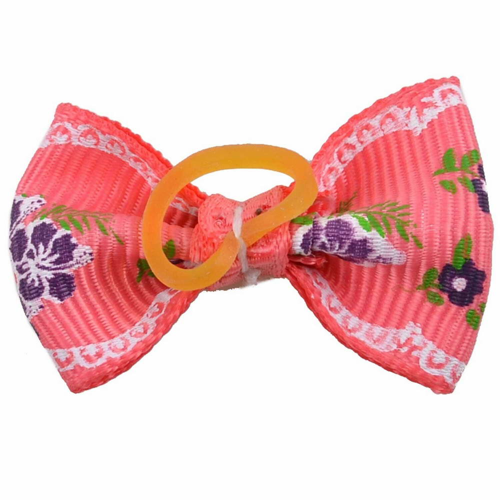 Dog hair bow rubberring pink with flowers by GogiPet