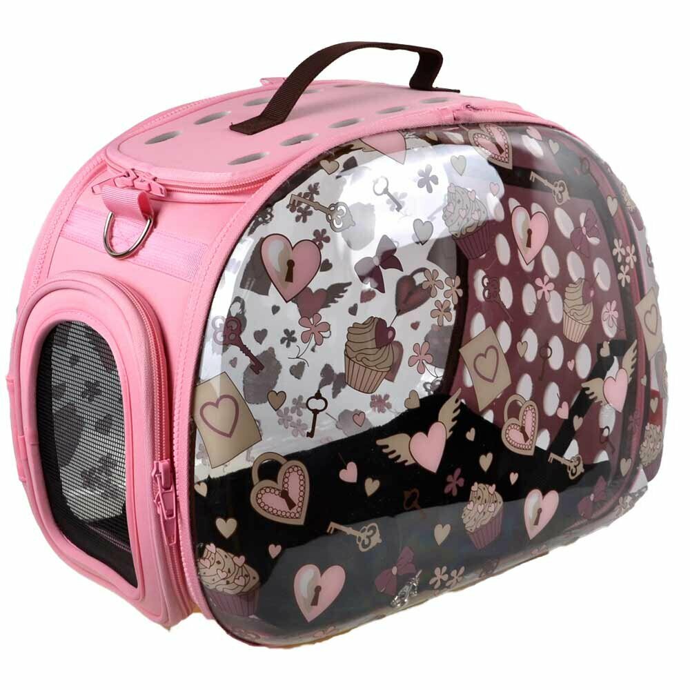 Pink dog carrier with 360 degree panoramic view