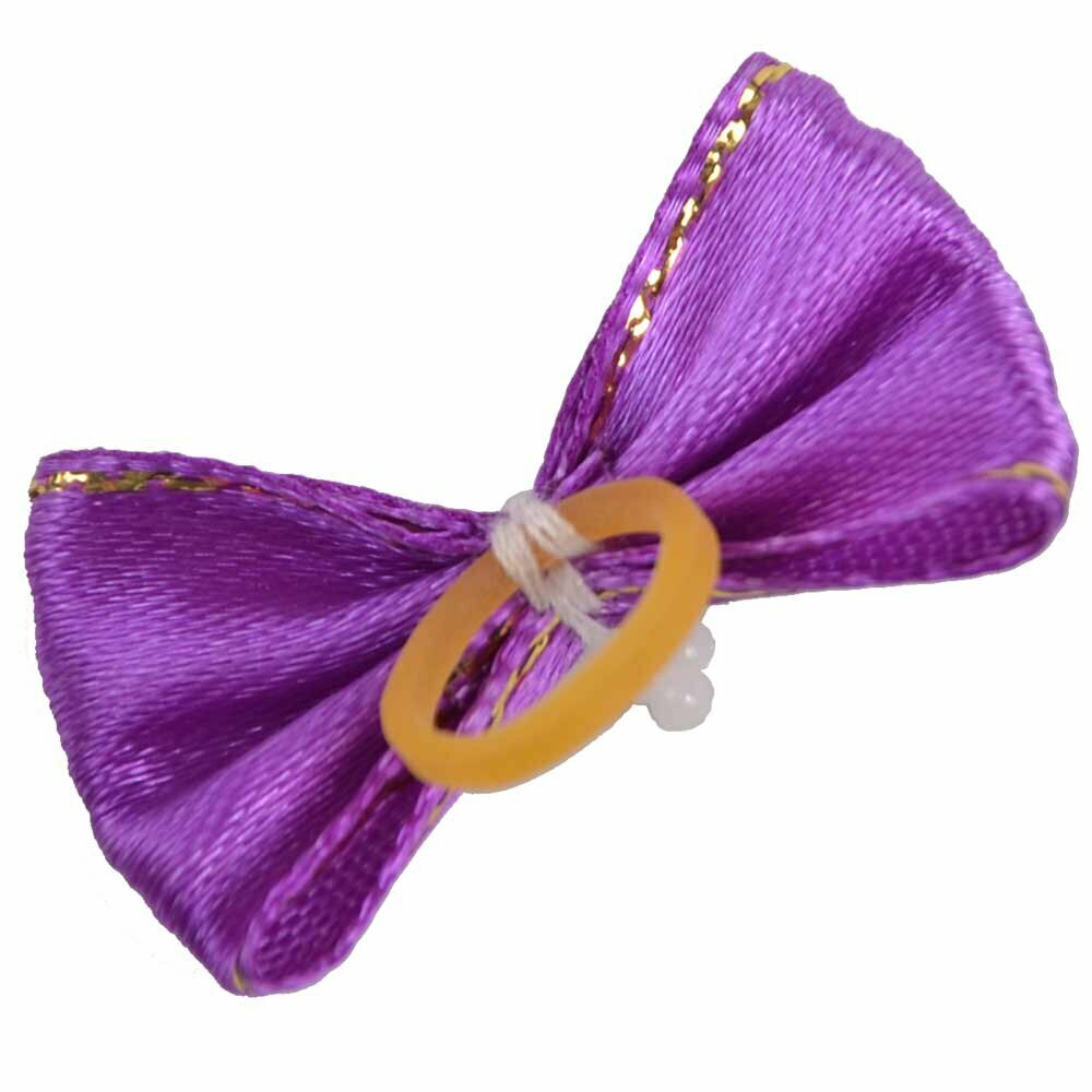 Dog bow with rubber ring - purple with sparkling stone by GogiPet