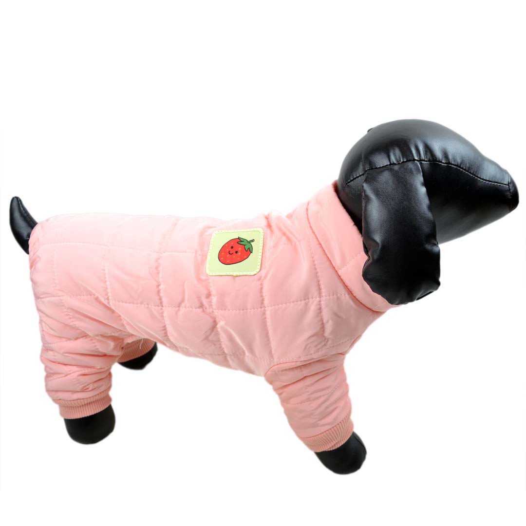 Warm dog clothing - pink dog coat with strawberry
