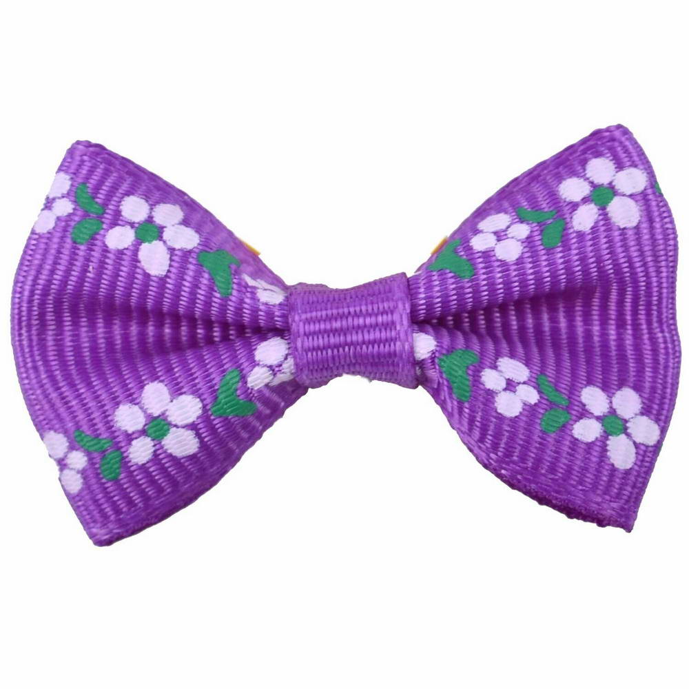 Dog bows with hairband Casimiro purple with flowers by GogiPet