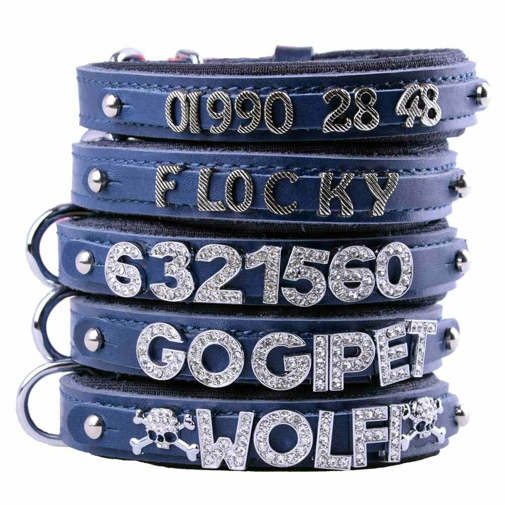 Real leather name collar blue