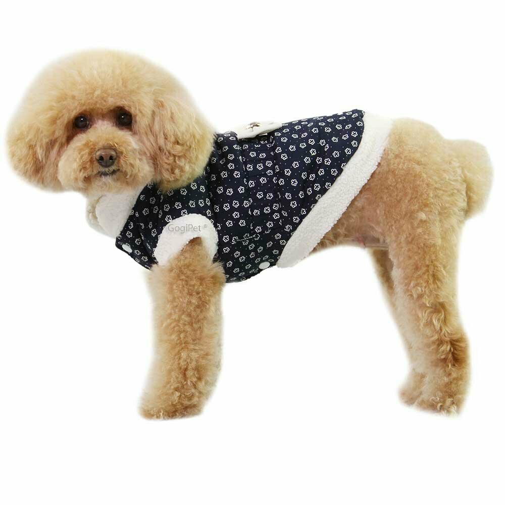 Dark blue flowers dotted dog coat for winter