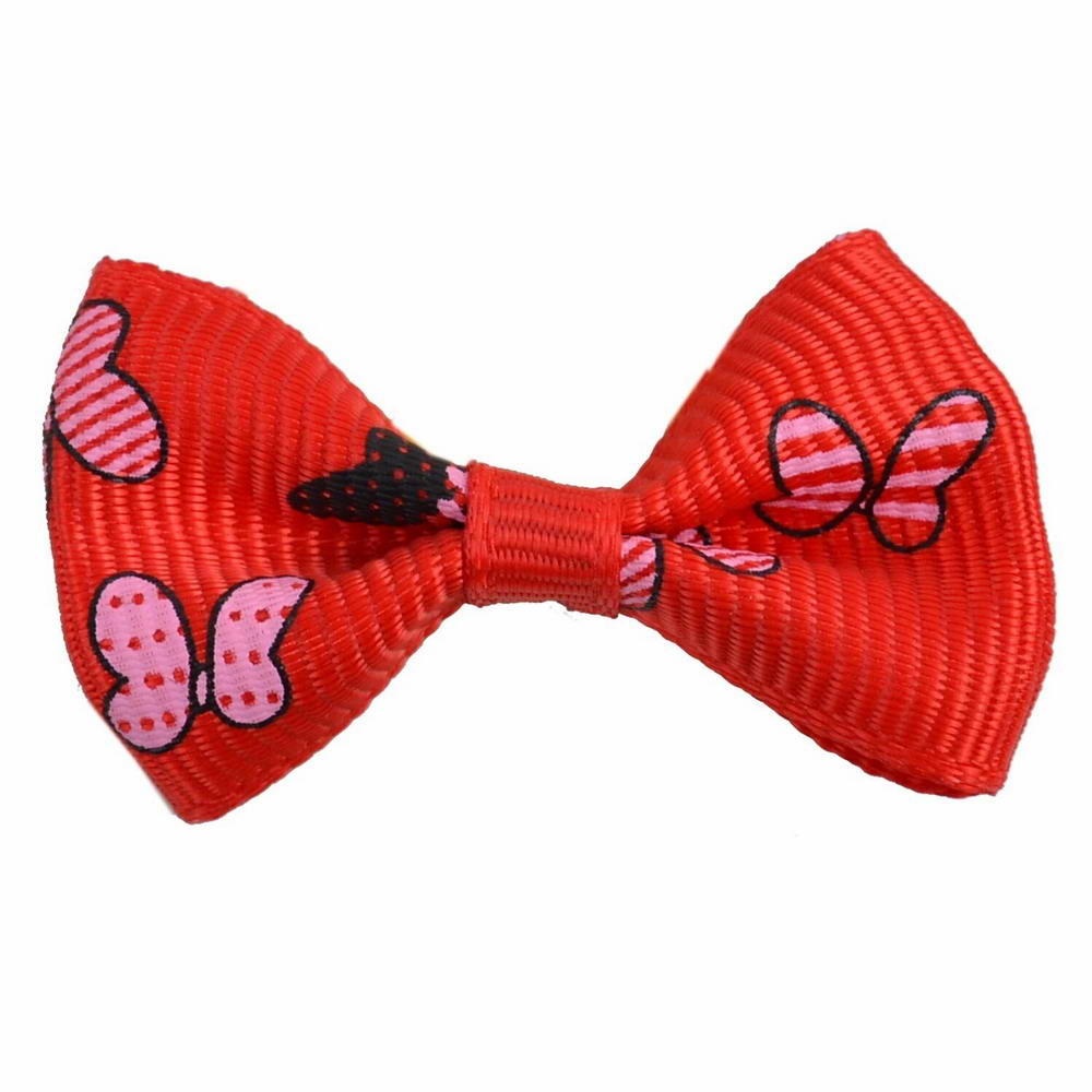 Handmade dog bow "Mariposa light red" by GogiPet