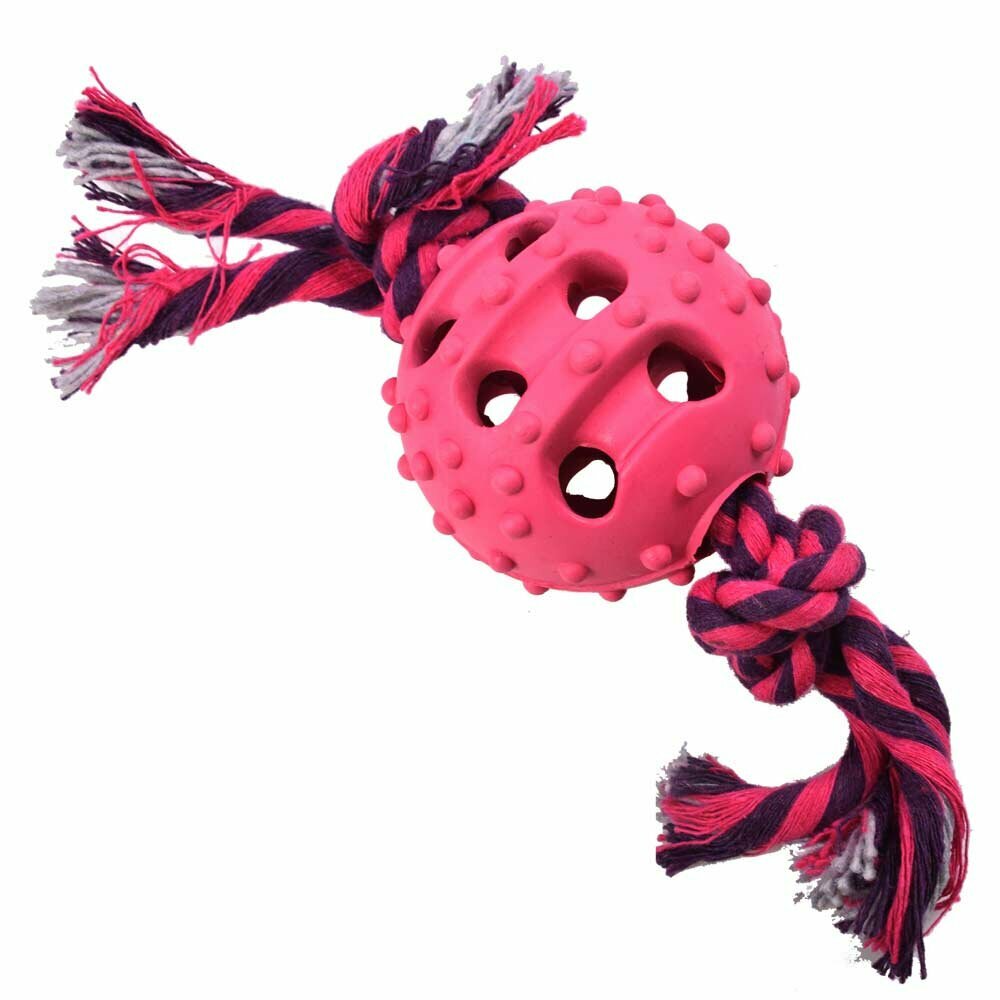 GogiPet dog toy - pink rubber ball with dental rope