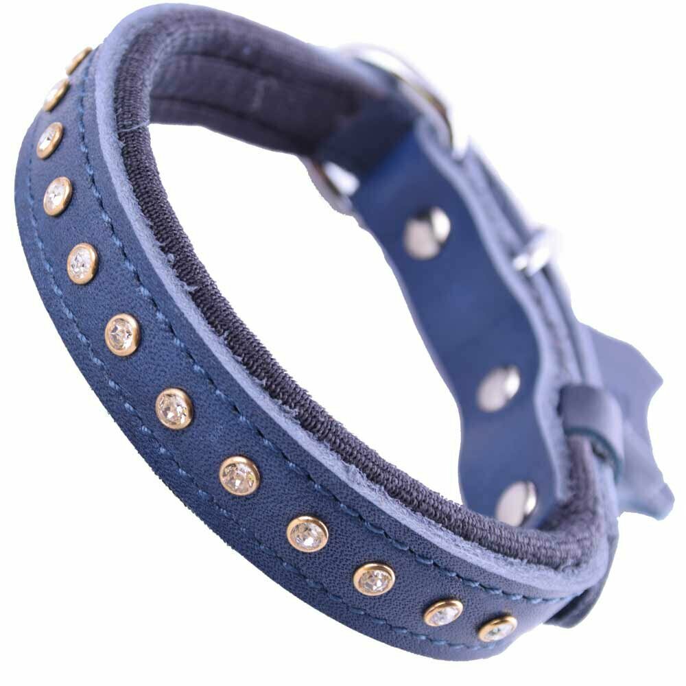 GogiPet® Swarovski dog collar - genuine leather blue