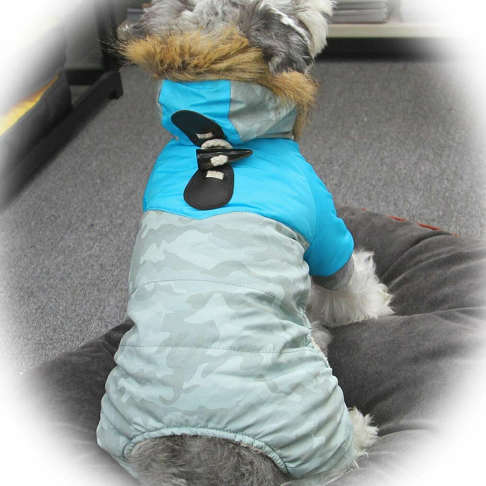 Warm dog clothing in blue camouflage