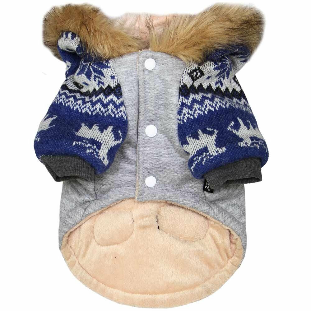 Dog coat with Norwegian pattern blue - warm dog clothes