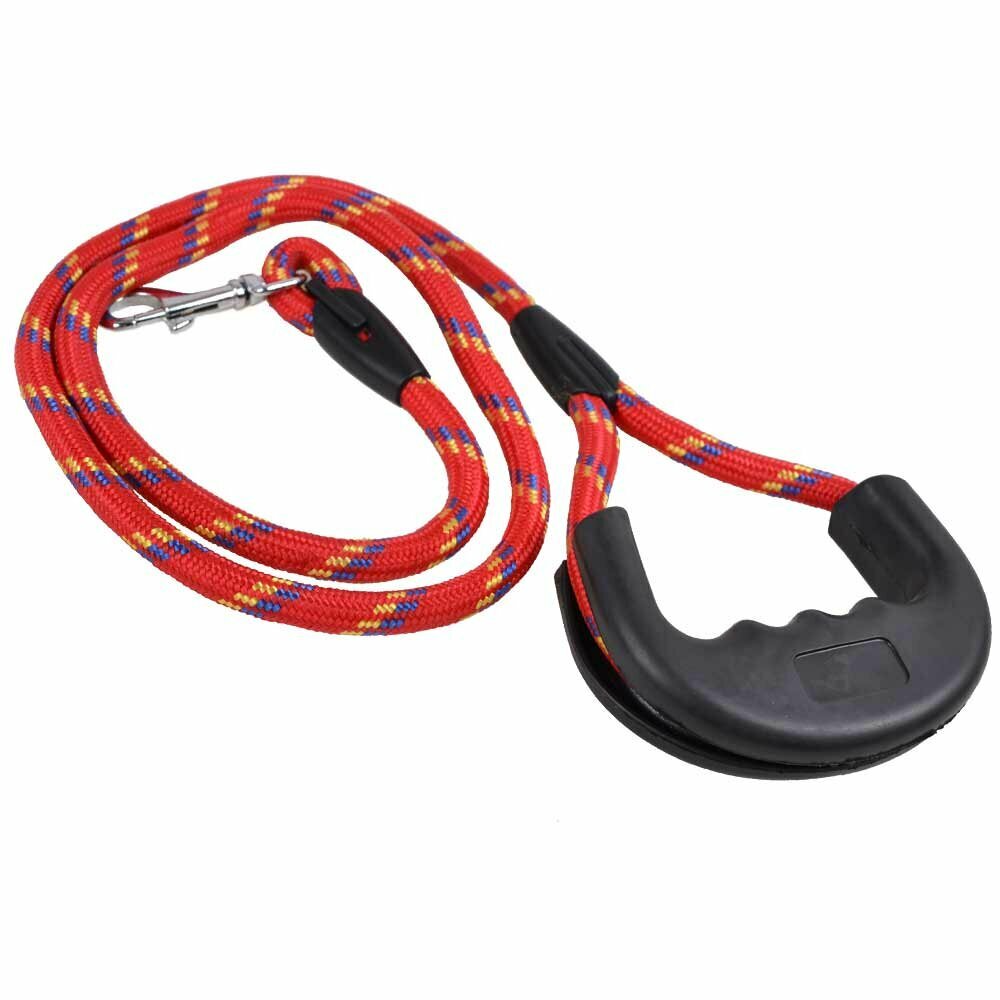 Dog leash made of mountain climbing rope with rubber grip red