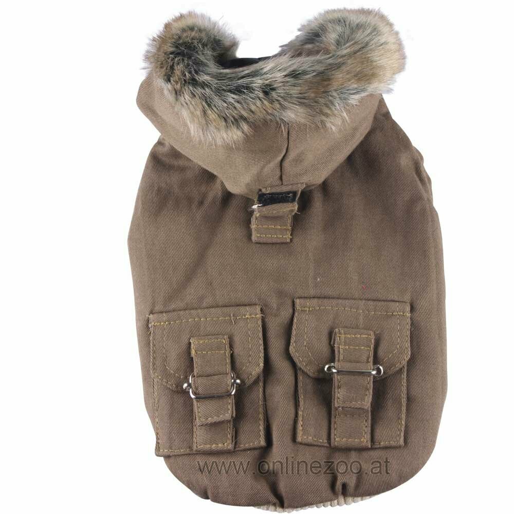 warm dog jacket with hood brown by DoggyDolly W204