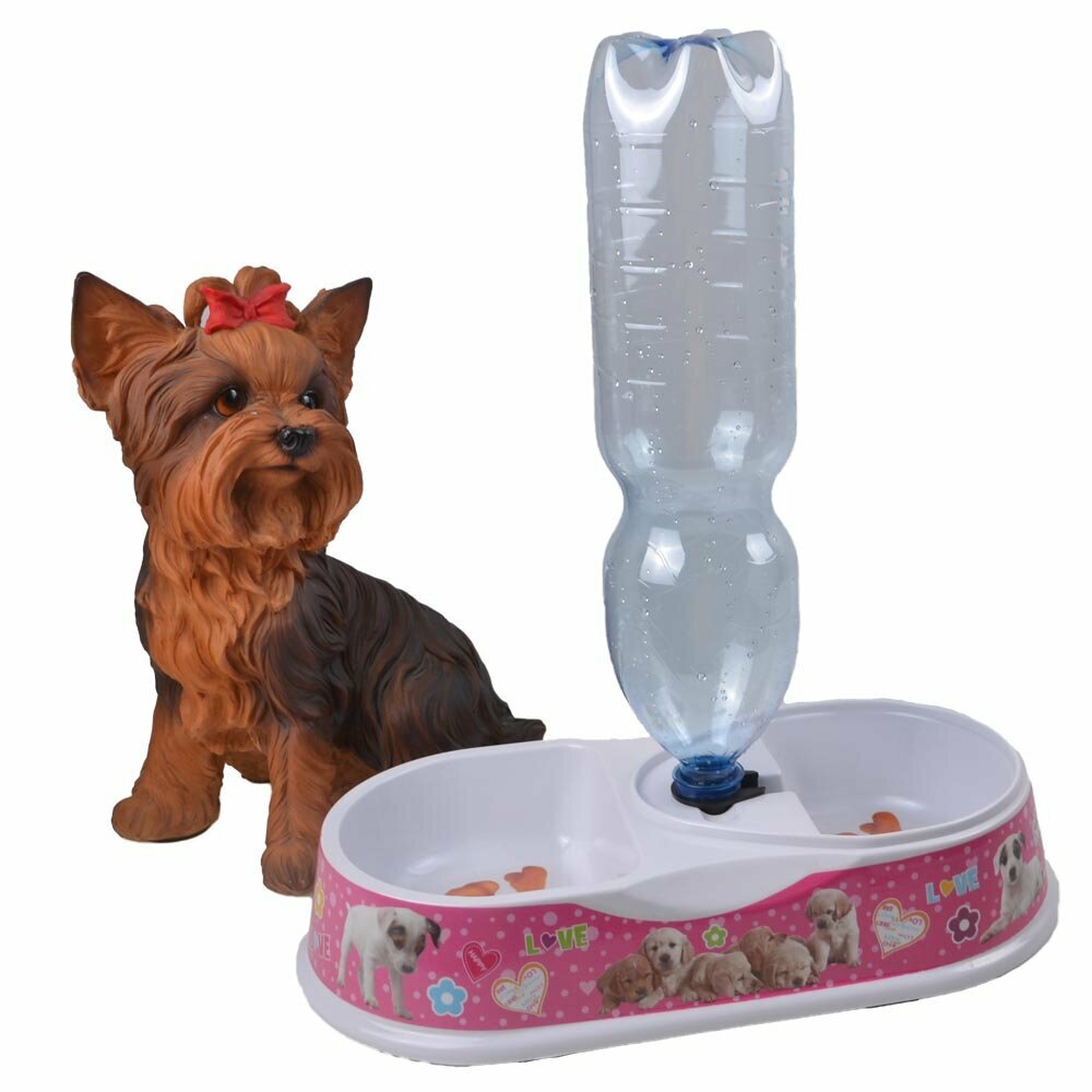 Automatischer Wasserspender für Hunde mit Futternapf Rosa