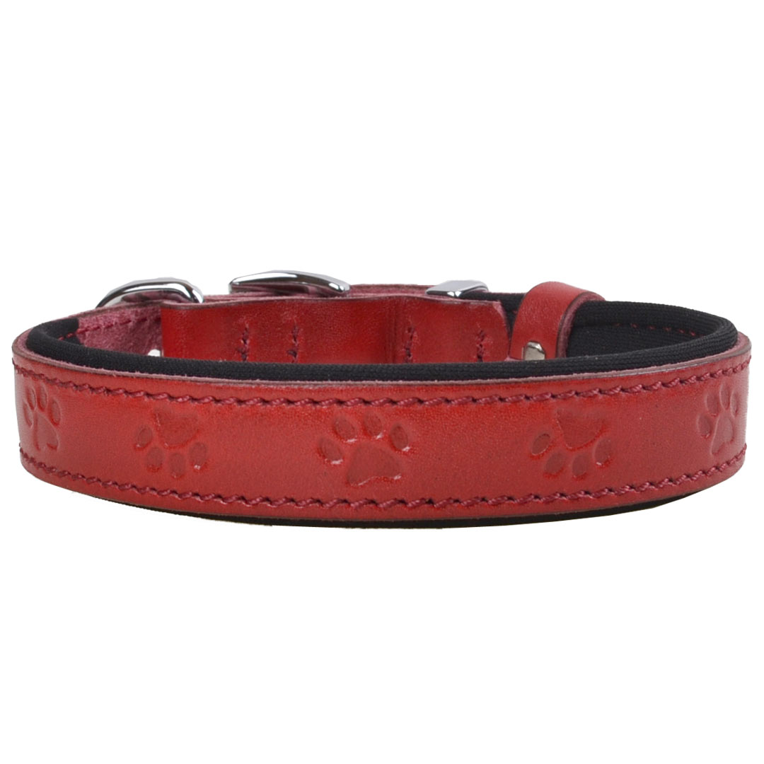 GogiPet® leather dog collar red with paws