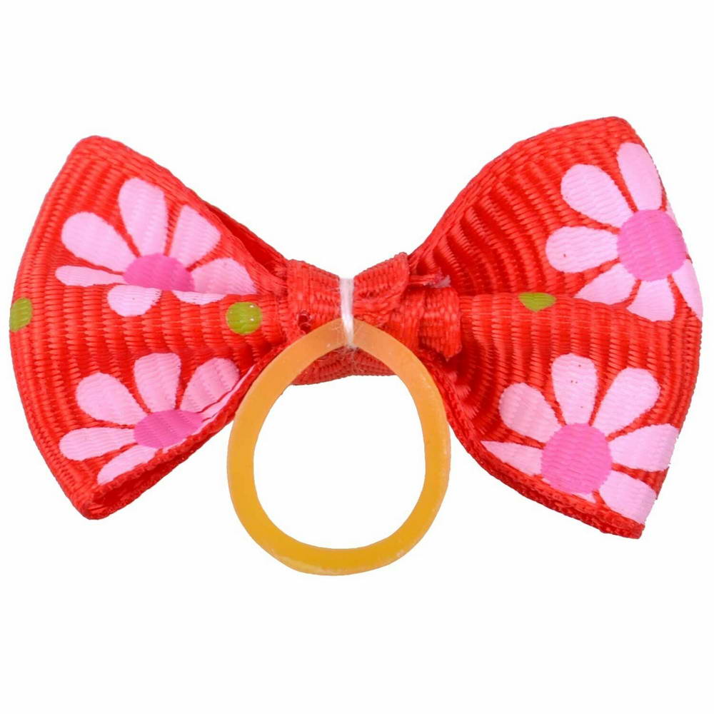 Handmade hair bow red with dots and flowers by GogiPet