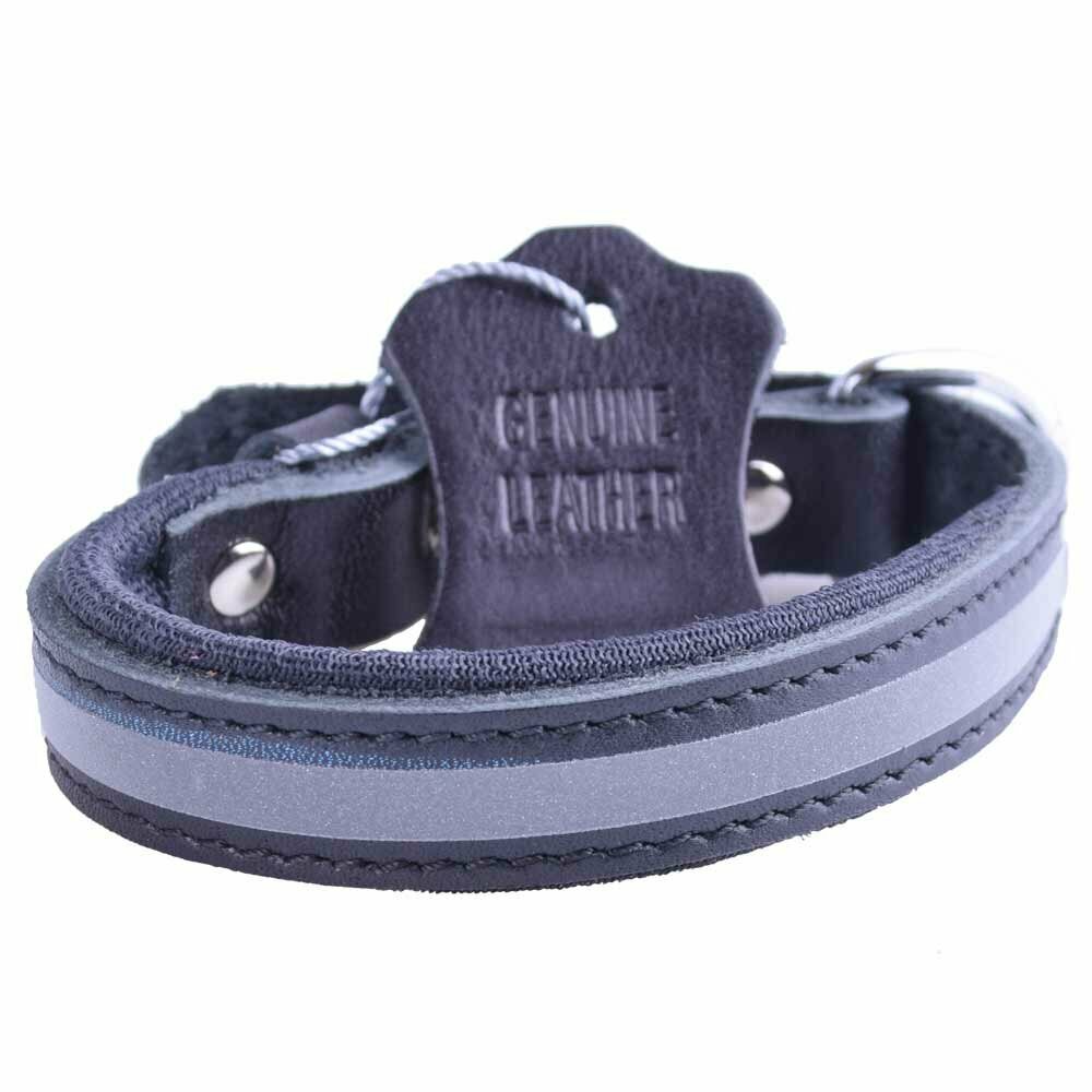 GogiPet® Reflector leather dog collar black