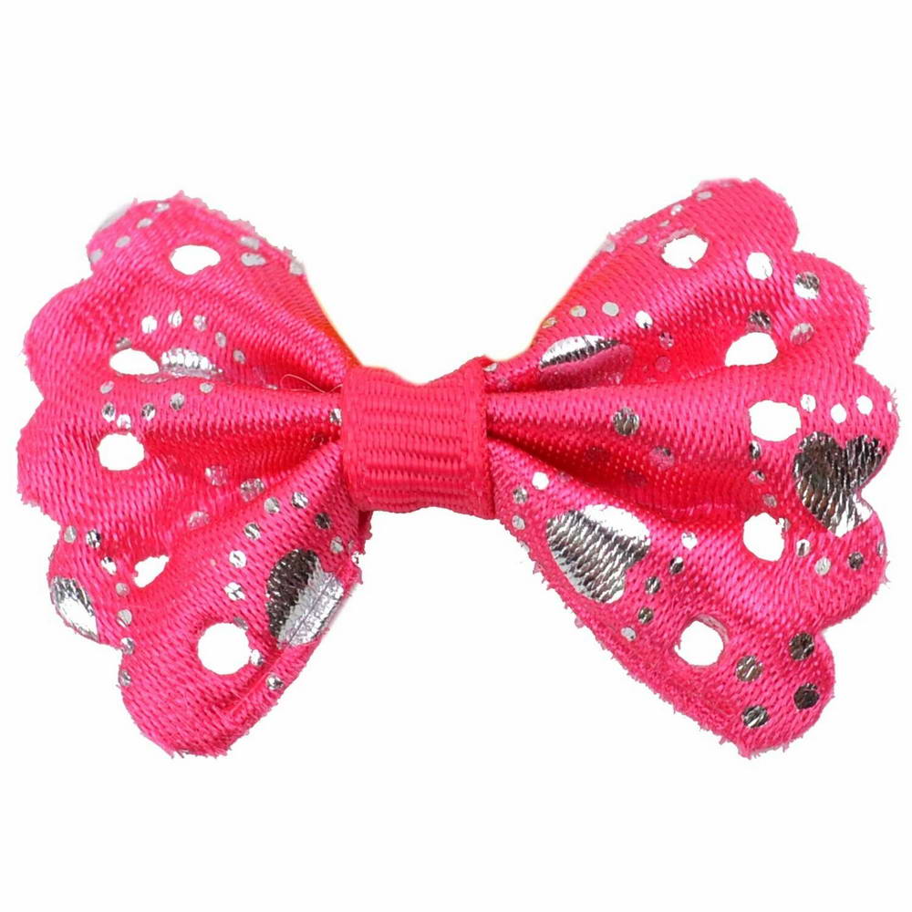 Handmade pet bow dark pink with silver dots by GogiPet