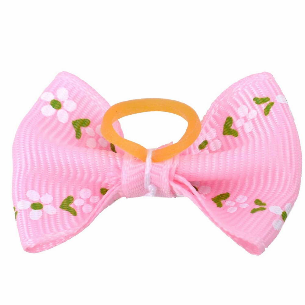 Handmade hair bow pink with flowers by GogiPet