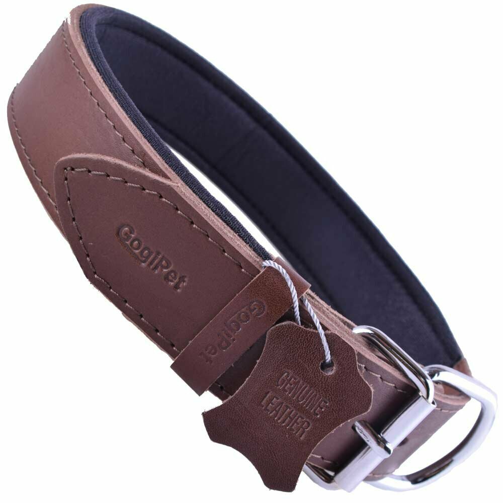 Comfort leather dog collar brown with 55 cm
