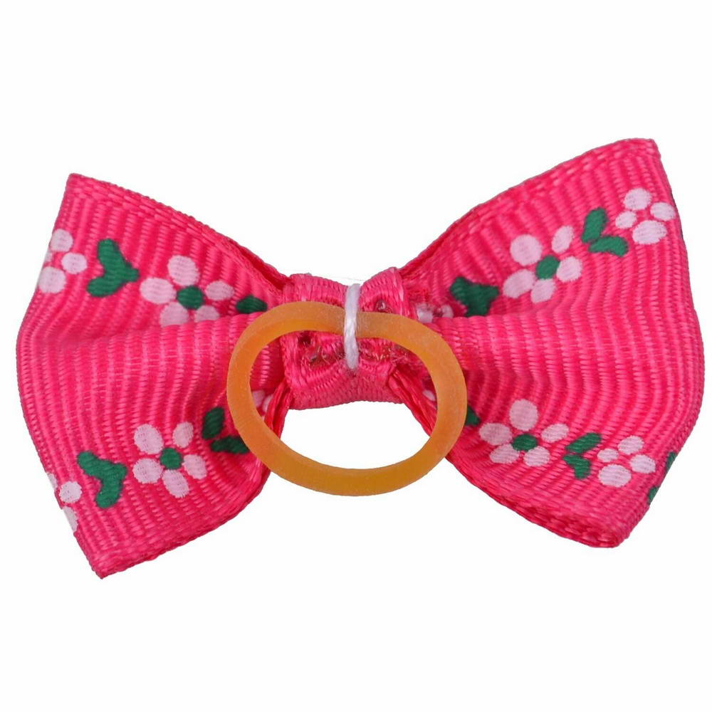 Handmade hair bow dark pink with flowers by GogiPet