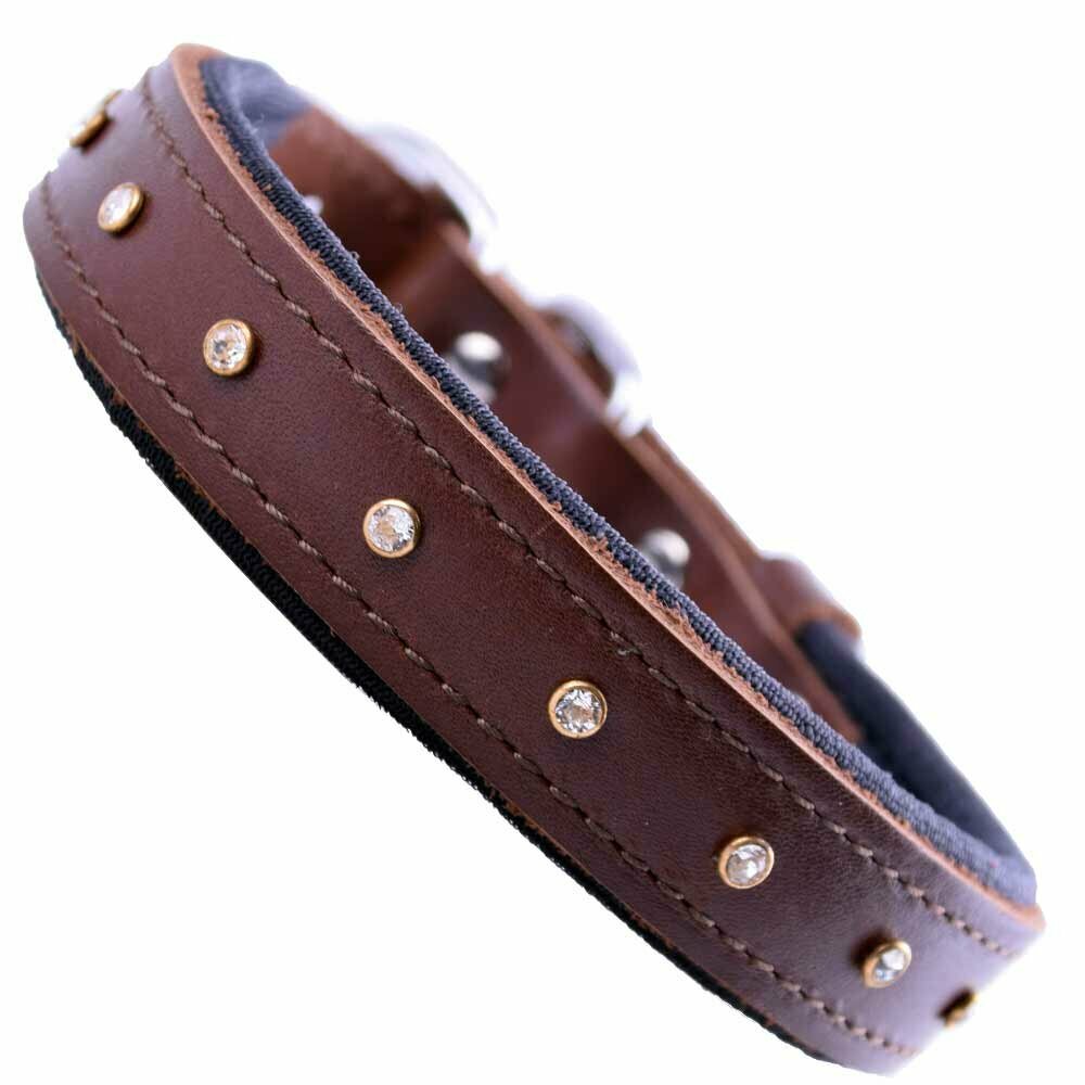 Swarovski stones from Austria - Leather dog collar brown