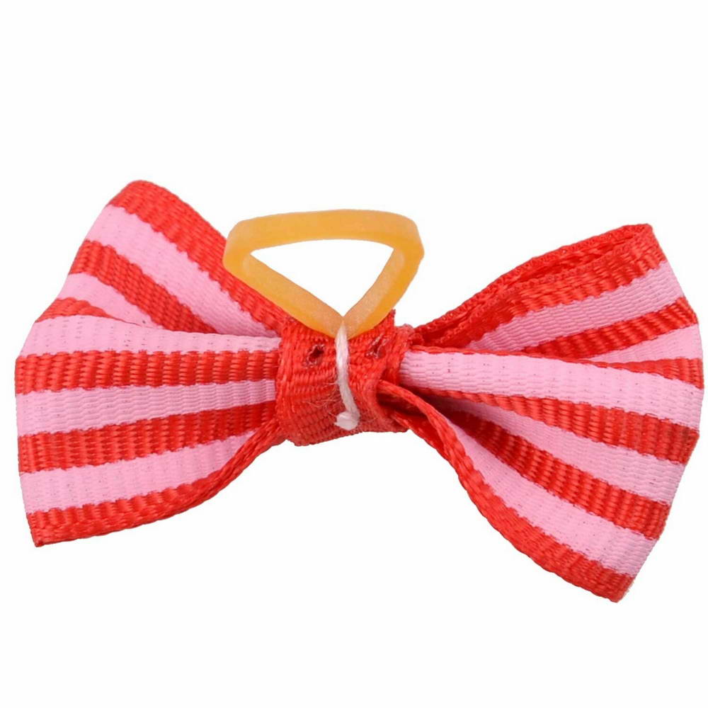 Dog bow with hairband Luigi red white striped by GogiPet