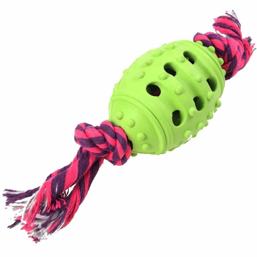 Rubber egg green with ropes 8 cm -10 years Onlinezoo dog toy special