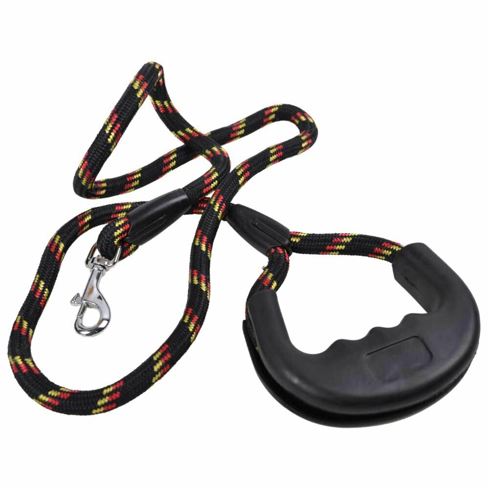 Dog leash made of mountain climbing rope with rubber grip black