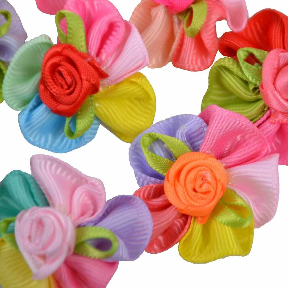 Dog hair bow with rubberring multicolor with little rose by GogiPet