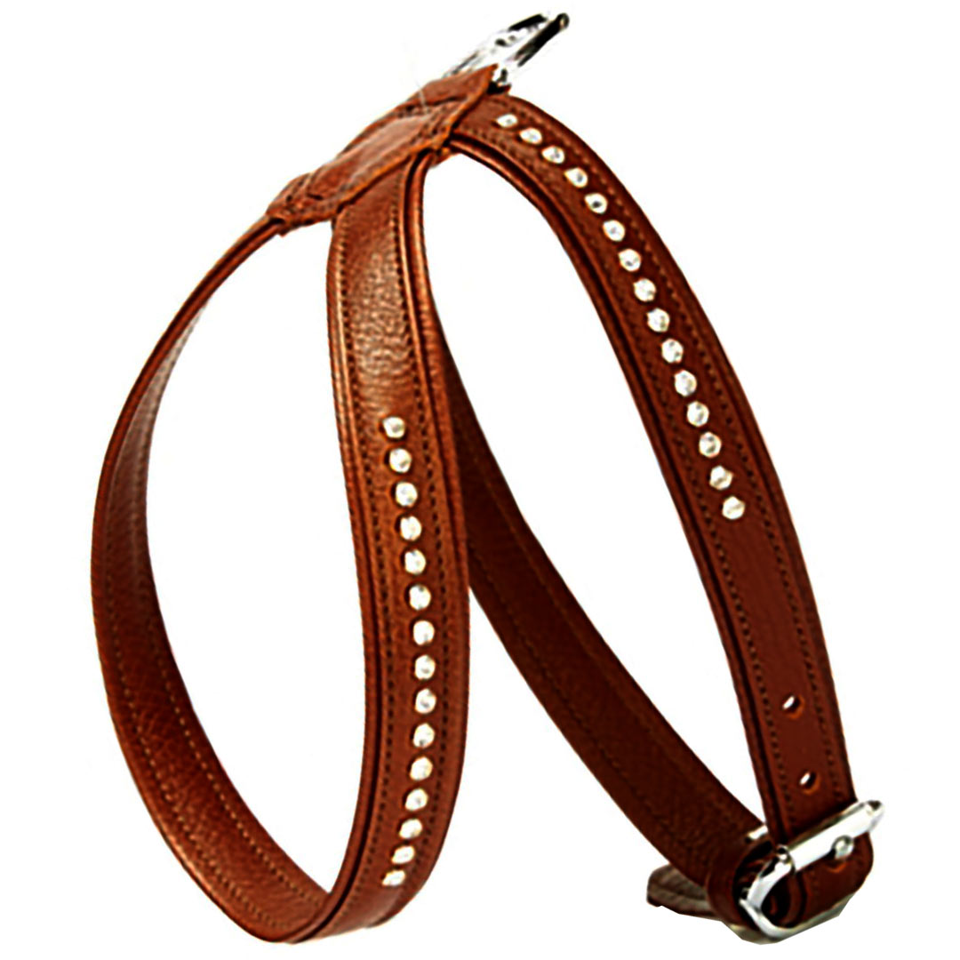 Wonderful Swarovski dog harness made of brown floater leather - GogiPet Swarovski dog harness