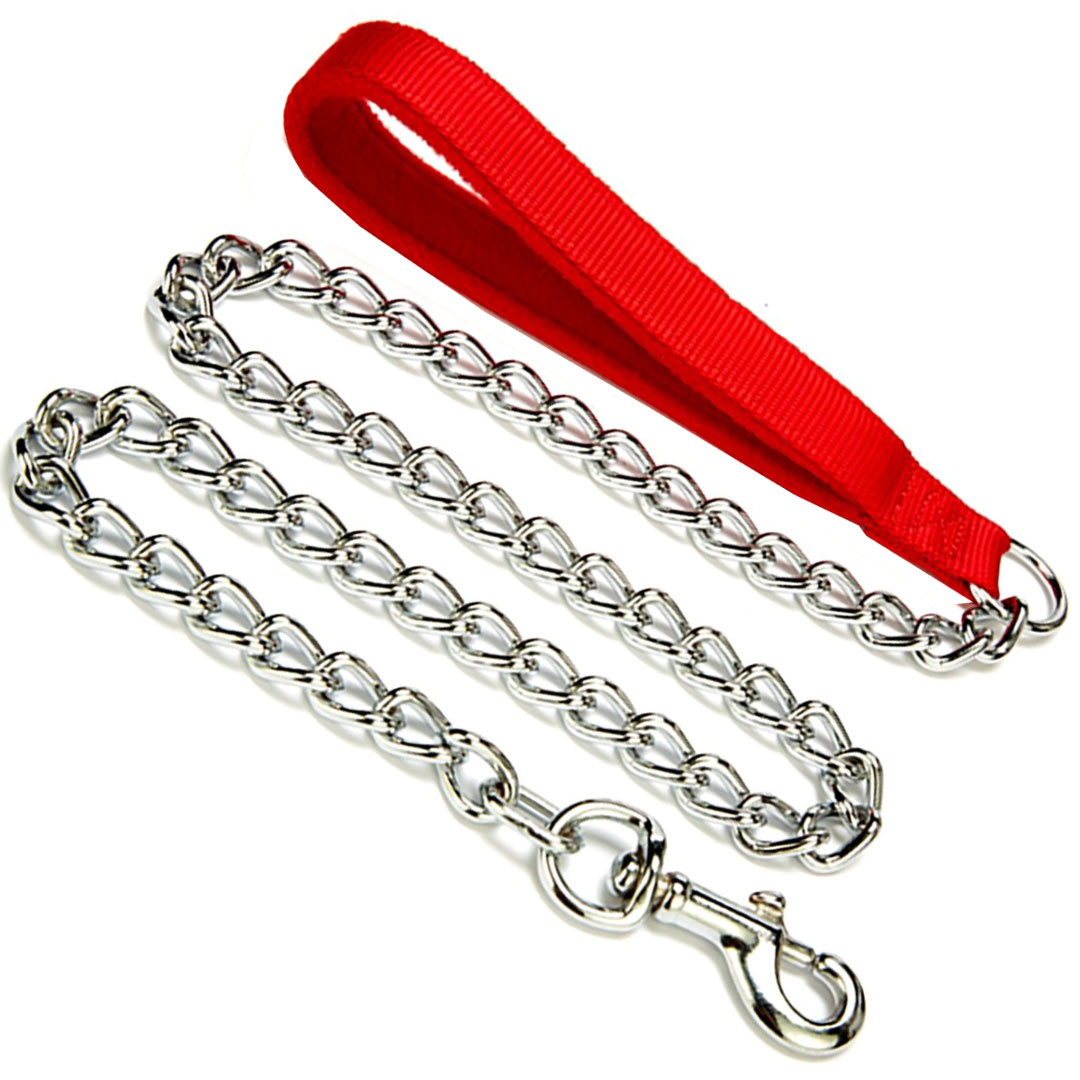 Noble chains dog leash with red polar fleece lined handle