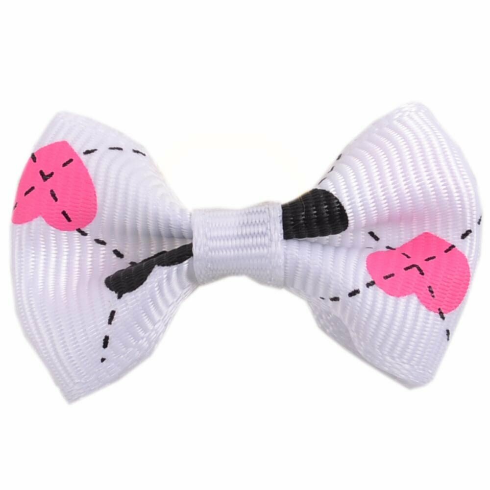 Handmade dog bow "Heartbeat white" by GogiPet