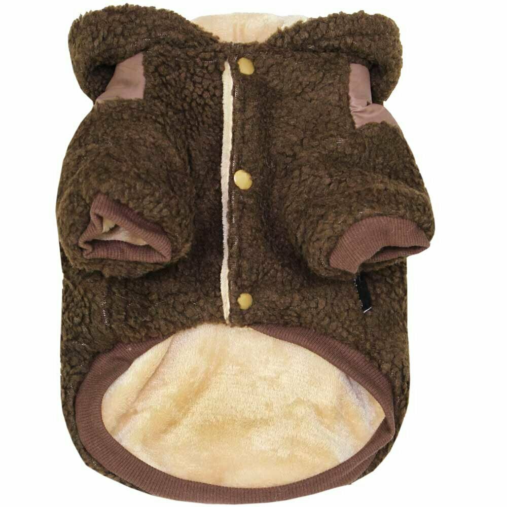 Warm, fluffy hooded dog coat Brown