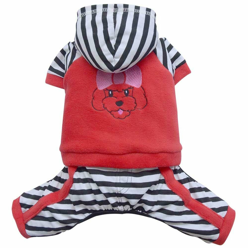 red Dog coat with striped trousers and hood by DoggyDolly Austria