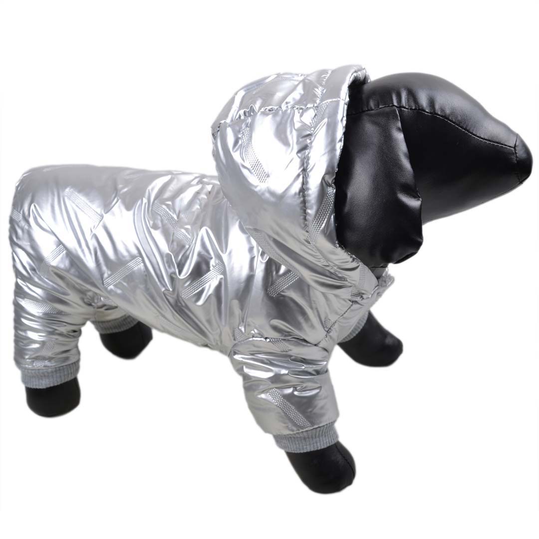 Warm Dog Snowsuit with Hood "Moonwalk" silver Dog Anorak