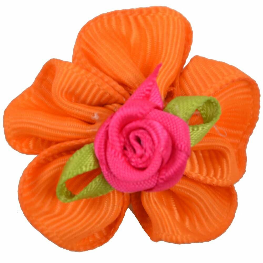 Handmade dog bow orange with little rose by GogiPet