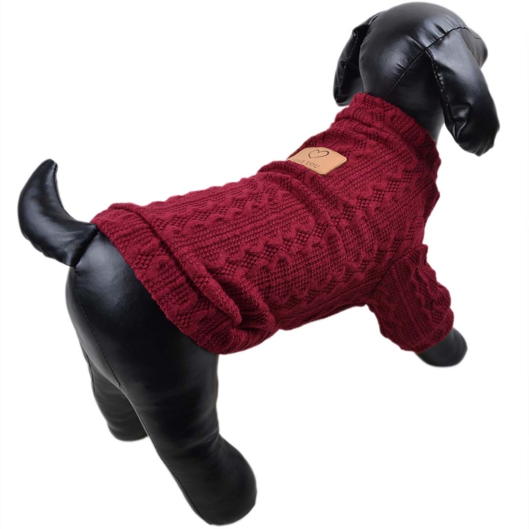 Dog pullover red with knitted pattern - warm dog fashions
