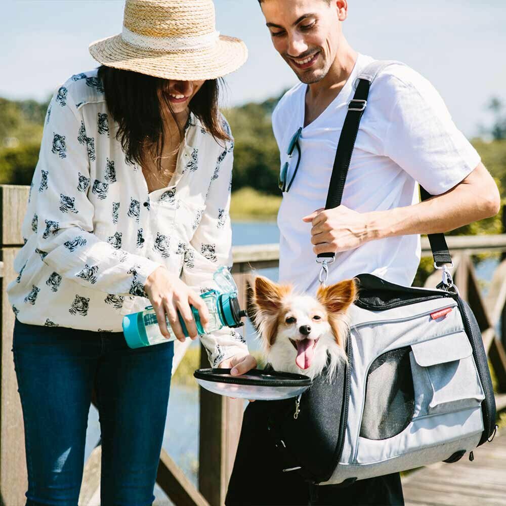 Dog bag with drinking bowl