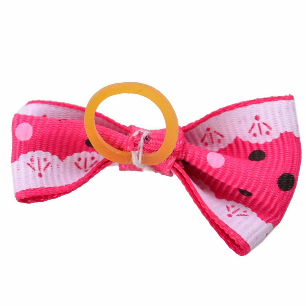 Handmade hair bow pink with white spots by GogiPet