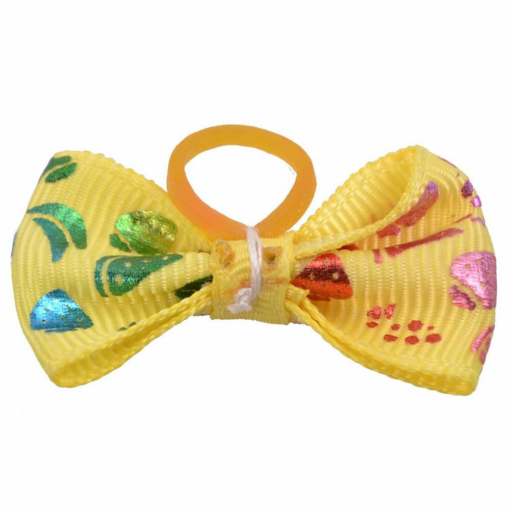 Dog bow with hairband - GogiPet dog mesh with fruits yellow