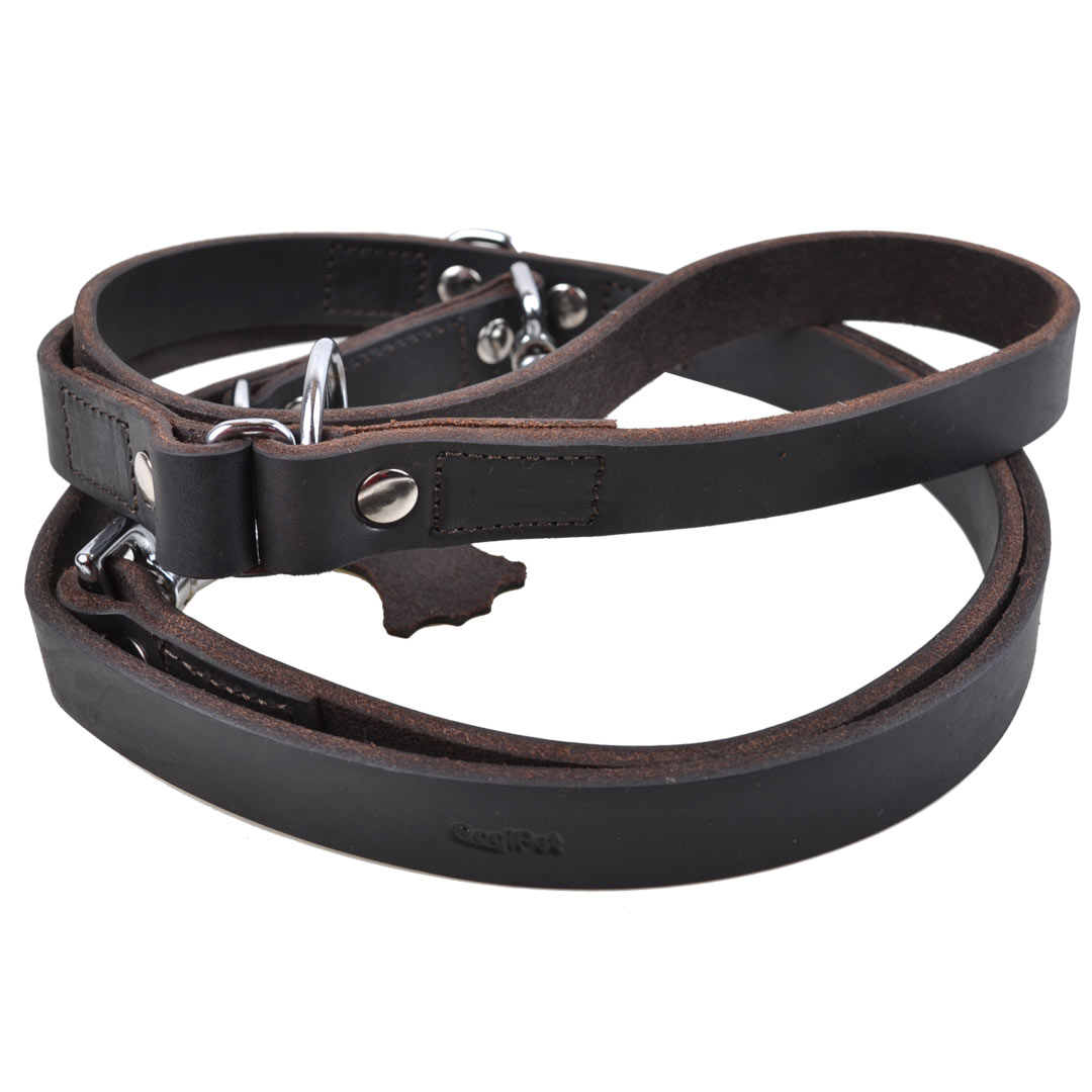 Adjustable brown oil leather dog leash - Vintage leather