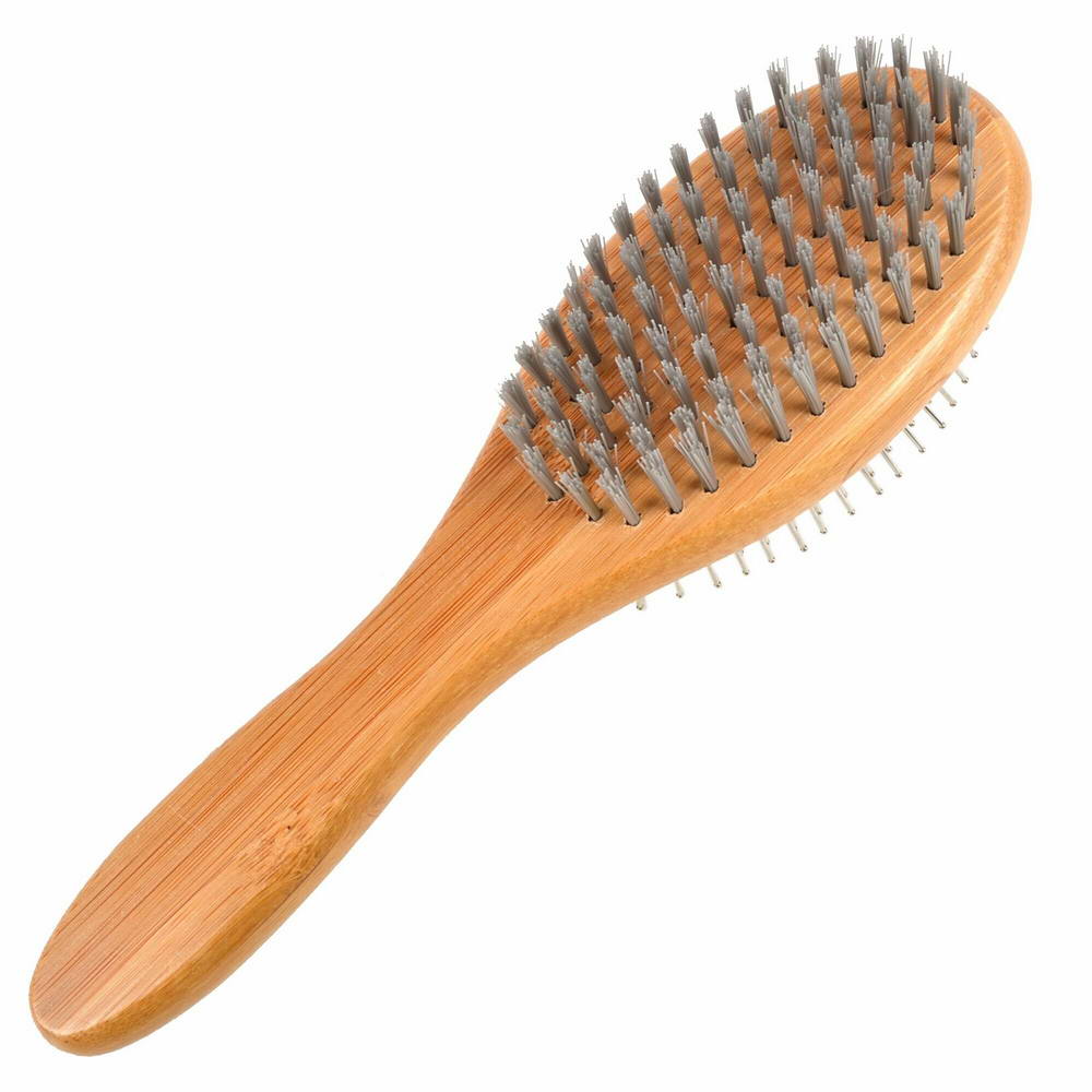 Double brush for pet care made of bamboo