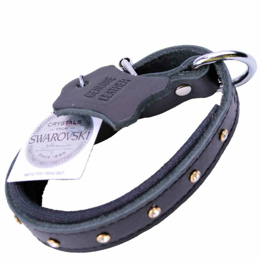 Swarovski leather dog collar black