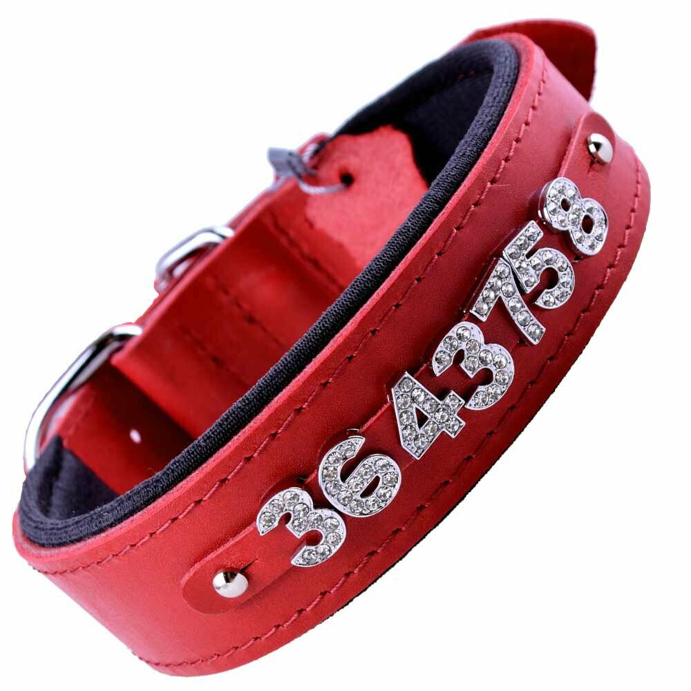 Rhinestone dog collar made of genuine leather in red
