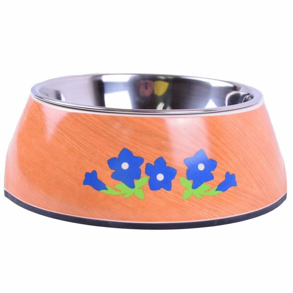 Blue gentian by Heino on pet bowl in the wood Design