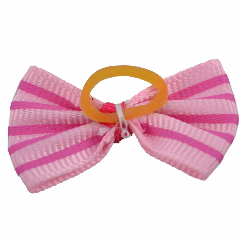 Hair bow with hair rubber pink with pink stripes by GogiPet