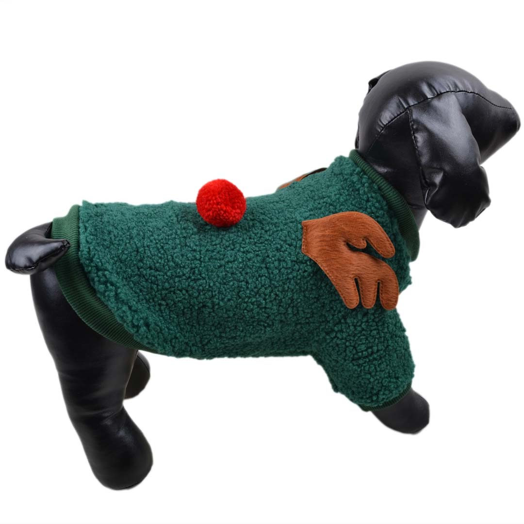 Rudolf Reindeer Dog Pullover Green with Red Nose